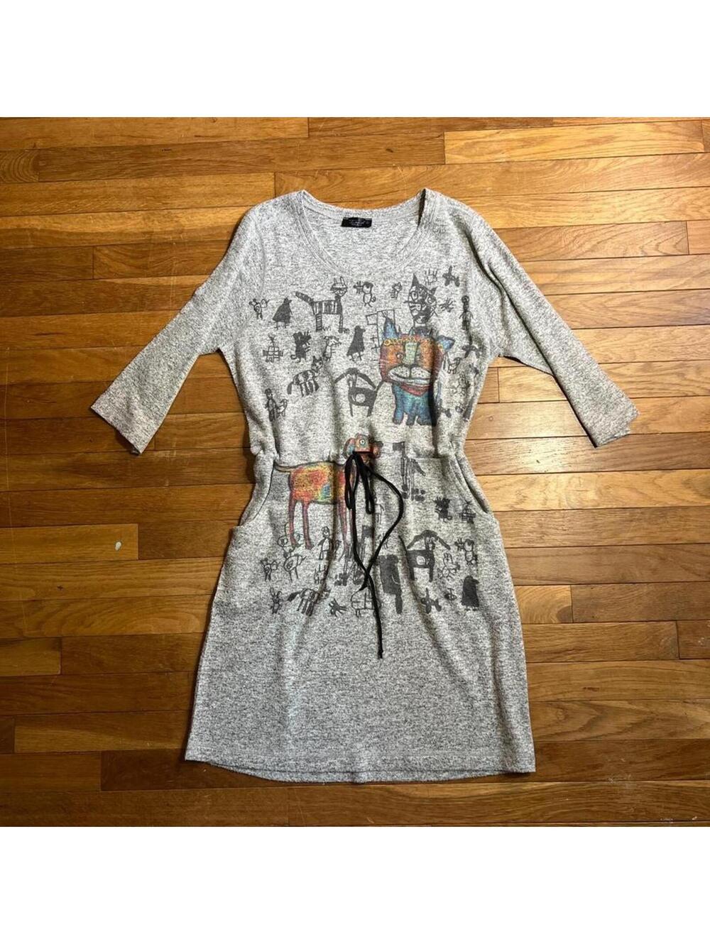 Inoah gray heathered cat & dog print tunic dress